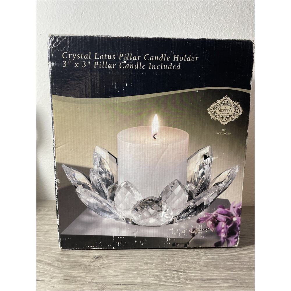 Shannon Crystal By Godinger Crystal Lotus Candle Holder 3" Pillar candle NEW